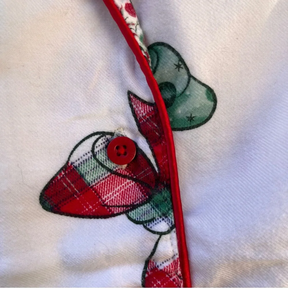 Disney Parks Christmas Flannel Pajama Set with Green and Red Holiday Bows - Picture 6 of 12